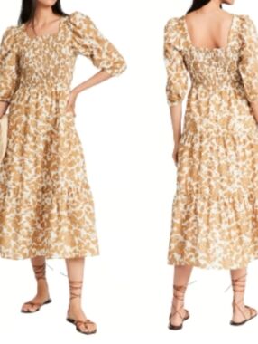 Moon River Anthropologie Smocked Poplin Dress With Puff Sleeves
